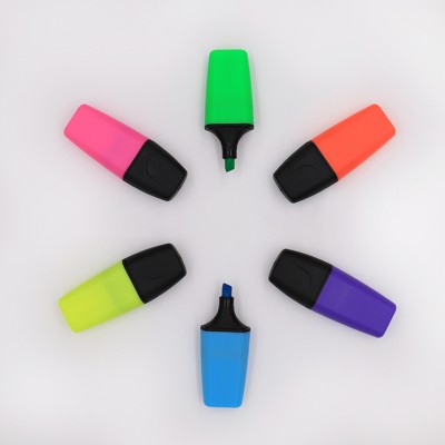 Manufacture high quality new design custom non-toxic mini black chisel tip fluorescent highlighter marker pen set