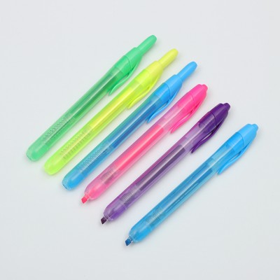 New design promotion retractable multi colored highlighter pen