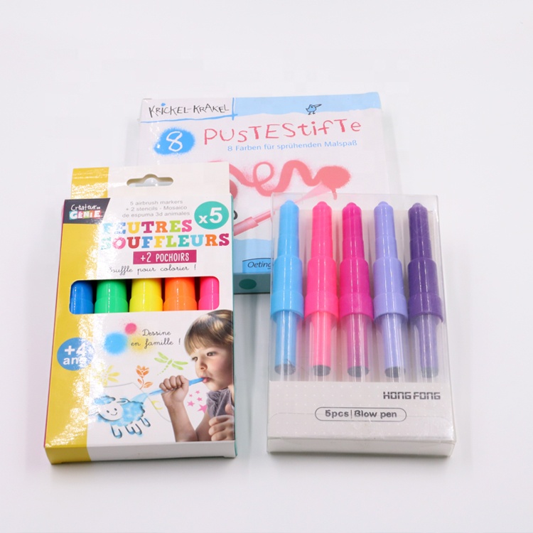 Promotion multi color non-toxic jumbo magic blow pen spray water color art marker air brush pen set